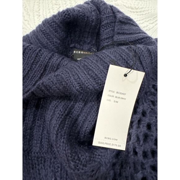 BCBG Maxazria Women's All Navy Blue Turtle Neck Poncho Sweater Size S/M NWT - Picture 12 of 16